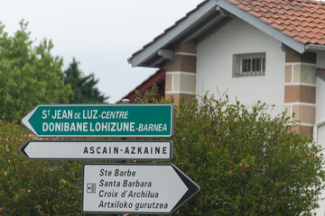 Road signs and directions, driving car in summer on French road, tourists destinations French cities and villages, different types or roads in France, transportation and traffic problems