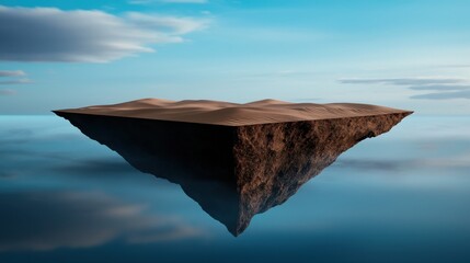 Wall Mural - A mountain is floating in the air above a body of water