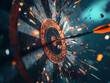 © Photo_hub - Arrow hitting bullseye on target with dramatic sparks