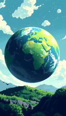 Wall Mural - realistic illustration of earth planet, pixel art, with white tones