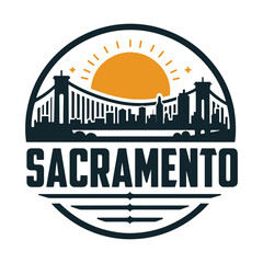 Circular Emblem with Tower Bridge and Sacramento Skyline