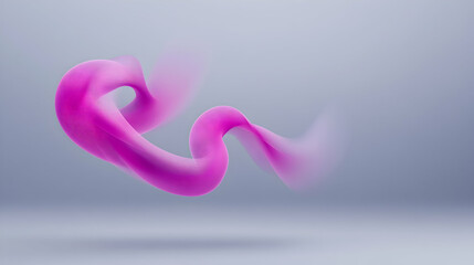 Wall Mural - Abstract pink ribbon flowing in grey space; design element for website or presentation background.