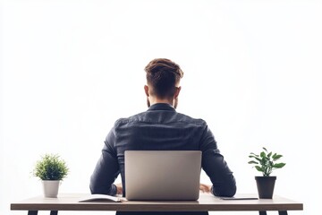 Aufkleber - Professional man working on a laptop in a suit at a modern office setting during the daytime