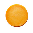 © Full PNG - Circular Cheddar Cheese Delight: A top-down shot unveils a perfectly circular slice of cheddar cheese, its vibrant color and smooth texture.
