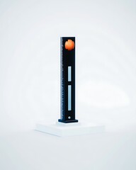 Wall Mural - Minimalistic black stand with orange sphere on white.