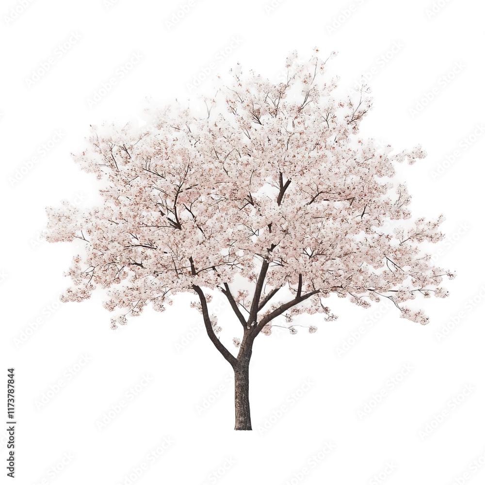 pink cherry blossom tree in full bloom isolated on a white background ...
