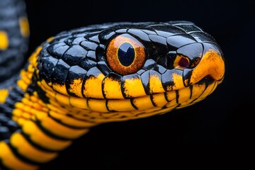 Wall Mural - Mangrove snake showing its impressive black and yellow scales and staring with its orange eye