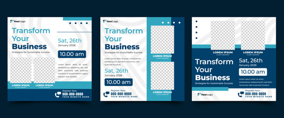 Wall Mural - set of professional business event social media templates designed for promoting seminars, workshops
