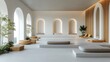 © mochalfin - Serene spa relaxation area with arched windows, wooden accents, and ambient lighting