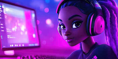 Wall Mural - 2D animation female esports 