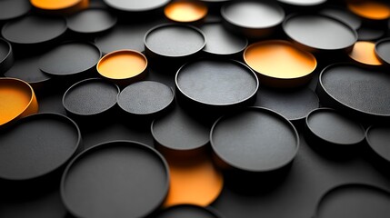 Canvas Print - Abstract Composition of Black and Orange Circles