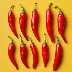 Red Chili Peppers Arranged on a Minimalistic Monochromatic Background