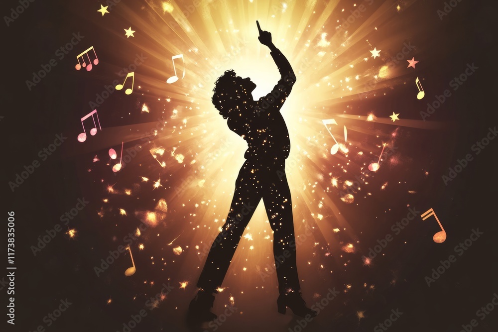 Soul Singer Drawing soul singer in a dramatic pose, with musical notes and a bright ...