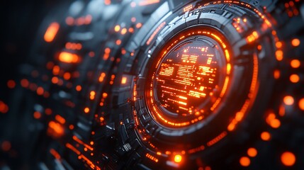 Futuristic Technology Interface: Glowing Orange Digital Sphere