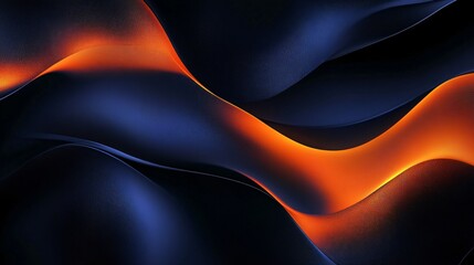 Wall Mural - dynamic abstract composition featuring flowing waves of dark blue and vibrant orange tones.