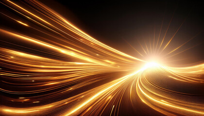 Wall Mural - light year electric light tracks in high energy motion waves and speed gold light