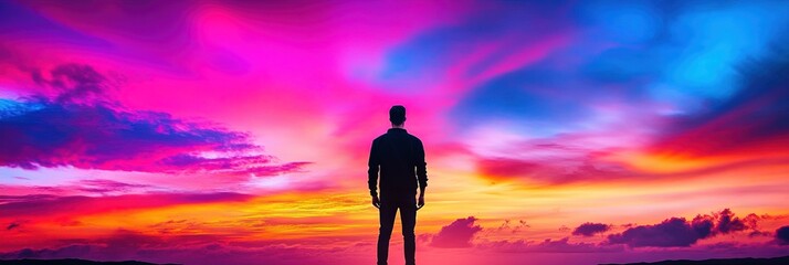 Wall Mural - man standing in sunset