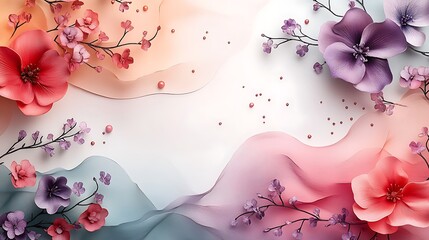 Wall Mural - Delicate Floral Arrangement With Pastel Hues And Flowing Fabrics