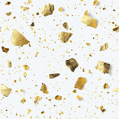 Wall Mural - Gold and black paint splattering on white canvas background. Sprinkled gold