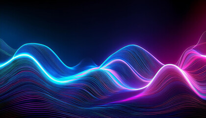 Wall Mural - neon waves on a dark background
