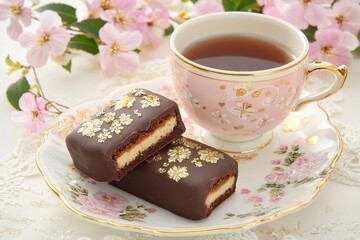 Sticker - chocolate-covered biscotti with gold leaf and lovely tea cups