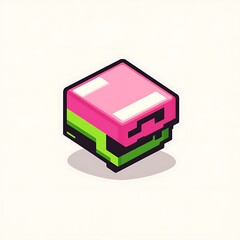 Wall Mural - Pixelated pink green layered cube icon.