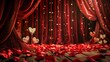 © Helen-HD - Heart-shaped decorations and rose petals are elegantly arranged on a wooden surface, creating a romantic atmosphere perfect for Valentine's Day. Soft lighting enhances the mood