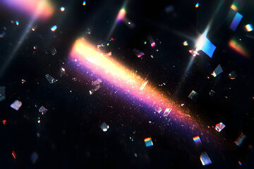 Wall Mural - prismatic light leaks with rainbow bokeh on dark background. modern artistic design, abstract techno