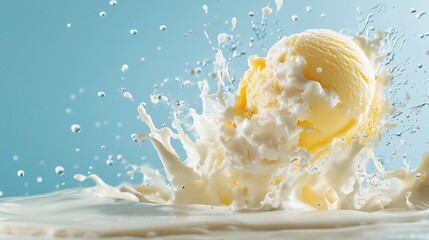 Wall Mural - Creamy vanilla ice cream splashing into milk.