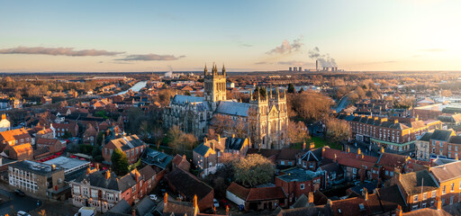 Wall Mural - Aerial panoramic landscape of the North Yorkshire market town of Selby, UK