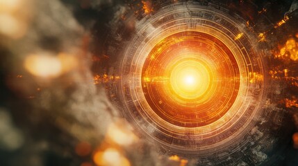 Wall Mural - Abstract fiery portal with glowing rings and smoky backdrop. Ideal for sci-fi or fantasy settings game backgrounds music videos or visual effects.