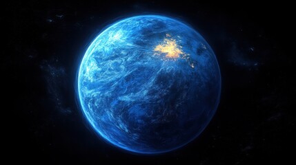 Wall Mural - Vibrant Earth in Space with Blue Atmosphere and Deep Black Background
