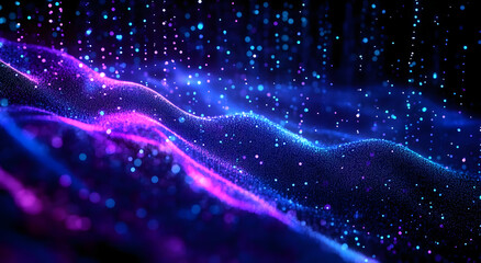 Wall Mural - abstract 3d digital technology with blue light particles, wave glitters, and stock.