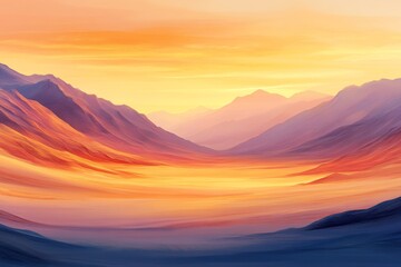 Wall Mural - Vibrant sunset illuminating a serene valley surrounded by majestic mountains