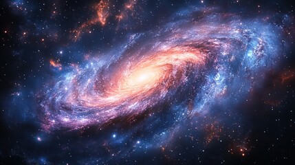 Wall Mural - spiral galaxy in vibrant blue and purple colors with star clusters and cosmic wonders