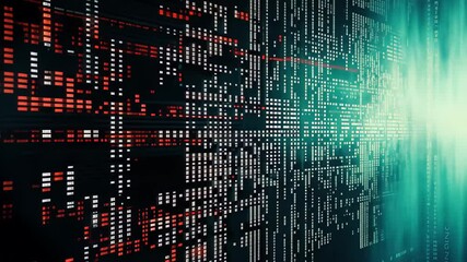 Binary code seamlessly merges with pixelated graphics, creating an immersive digital landscape in a futuristic setting that captivates viewers with its depth and complexity