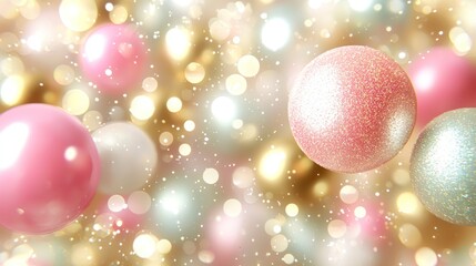 Poster - Pink, gold, and white glitter balls bokeh background.