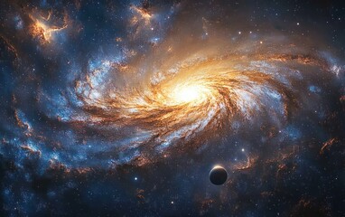Wall Mural - Vibrant Galaxy with Swirling Nebulae and Radiant Star in Space