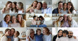© fizkes - Collage of cheerful multi-generational people sit on sofa, hugging, looking at camera spend time together feeling love. Close up faces of older and younger relatives people, celebrate Happy Family Day