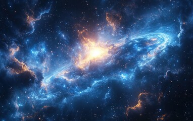 Wall Mural - Cosmic Planetary Scene Deep Blue Celestial Body with Luminous Rings Surrealistic Art