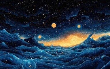 Wall Mural - Starry Night Sky Digital Surrealism Cosmic Scene