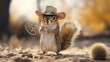 © Viktoriia - Squirrel dressed as cowboy holds lasso in desert landscape, sunn