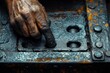 © zong - Thief at work using a tool on a metal surface in a dramatic light