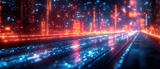 Leinwandbilder - vibrant glowing blue digital pipeline shaped by binary code in futuristic cyberspace technology
