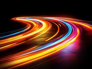 Wall Mural - abstract night road light trails dynamic curves