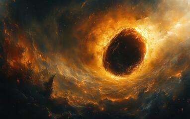 Wall Mural - Surreal Digital Illustration of Black Hole with Swirling Gas and Dust in Cosmic Space