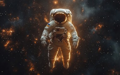 Wall Mural - Surreal 3D Illustration of Astronaut in Cosmic Space with Nebula and Stars
