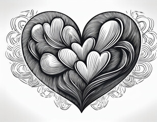 Wall Mural - An ornate black and white heart design features intricate swirling patterns and decorative flourishes surrounding a bright white center.