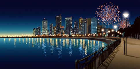 Wall Mural - night city skyline