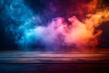 Wall Mural - a dark background provides a striking contrast to vibrant, colorful smoke that billows up from an em